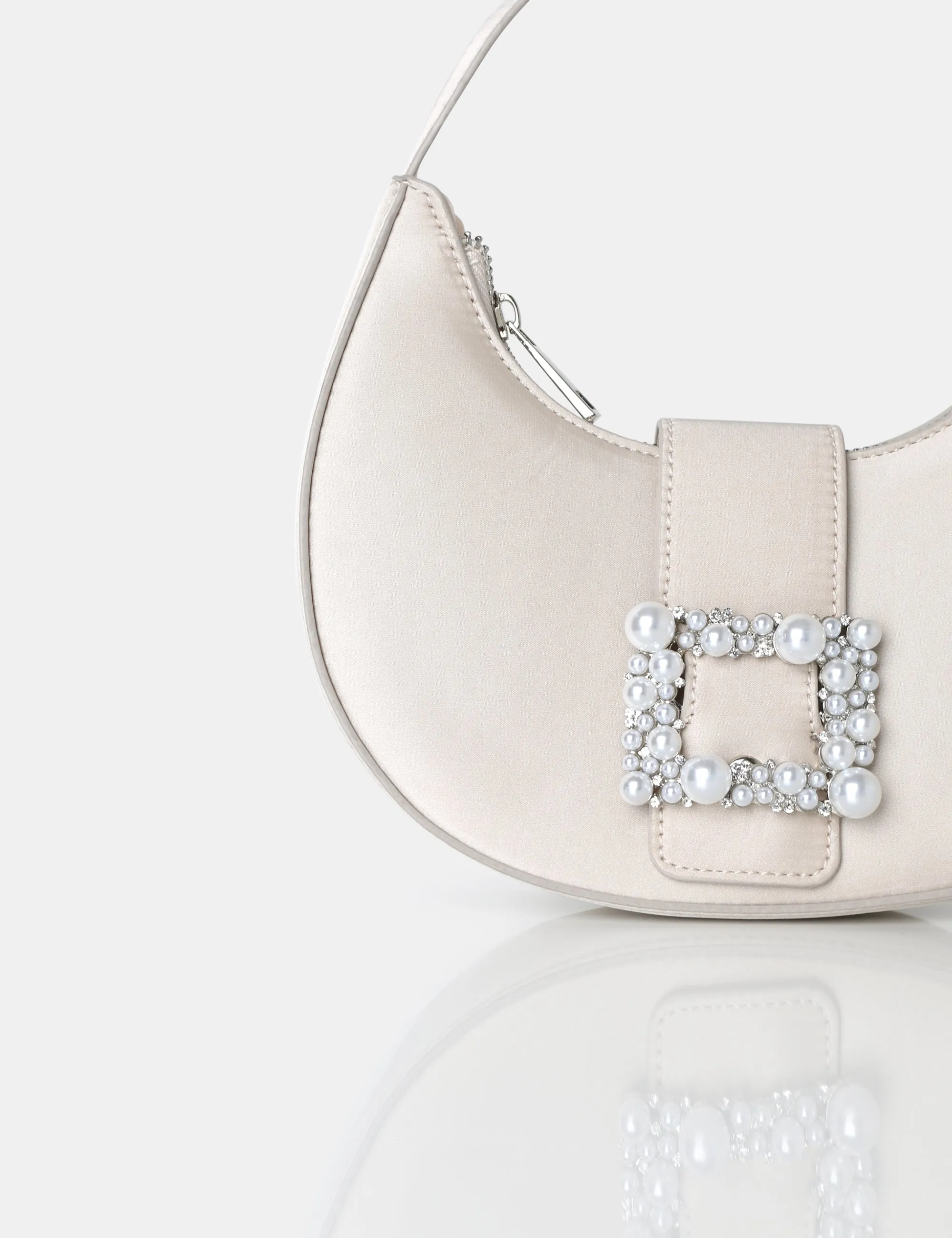 The Pearl Champagne Satin Pearled Buckle Mini Bag