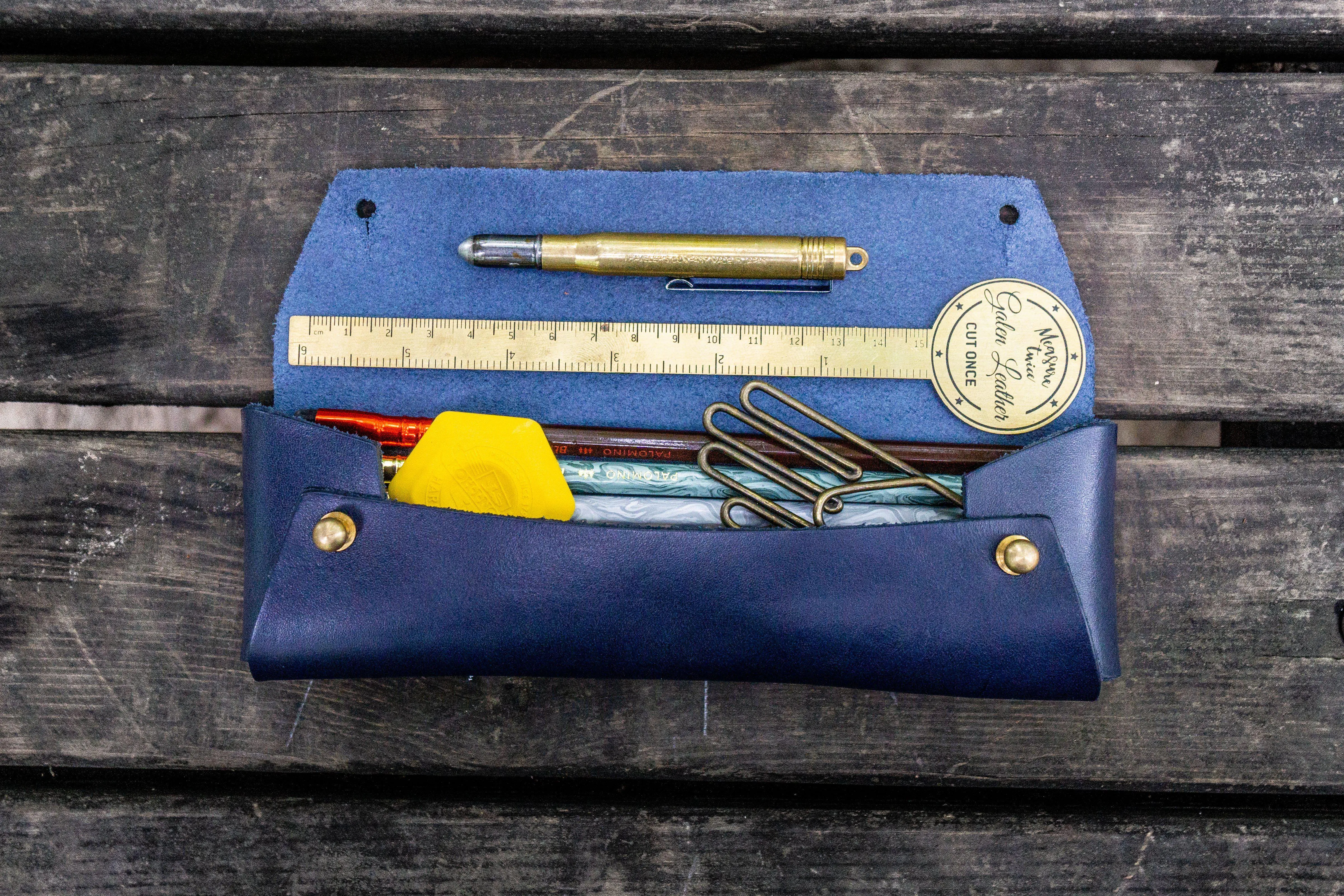 The Student Leather Pencil Case - Navy Blue