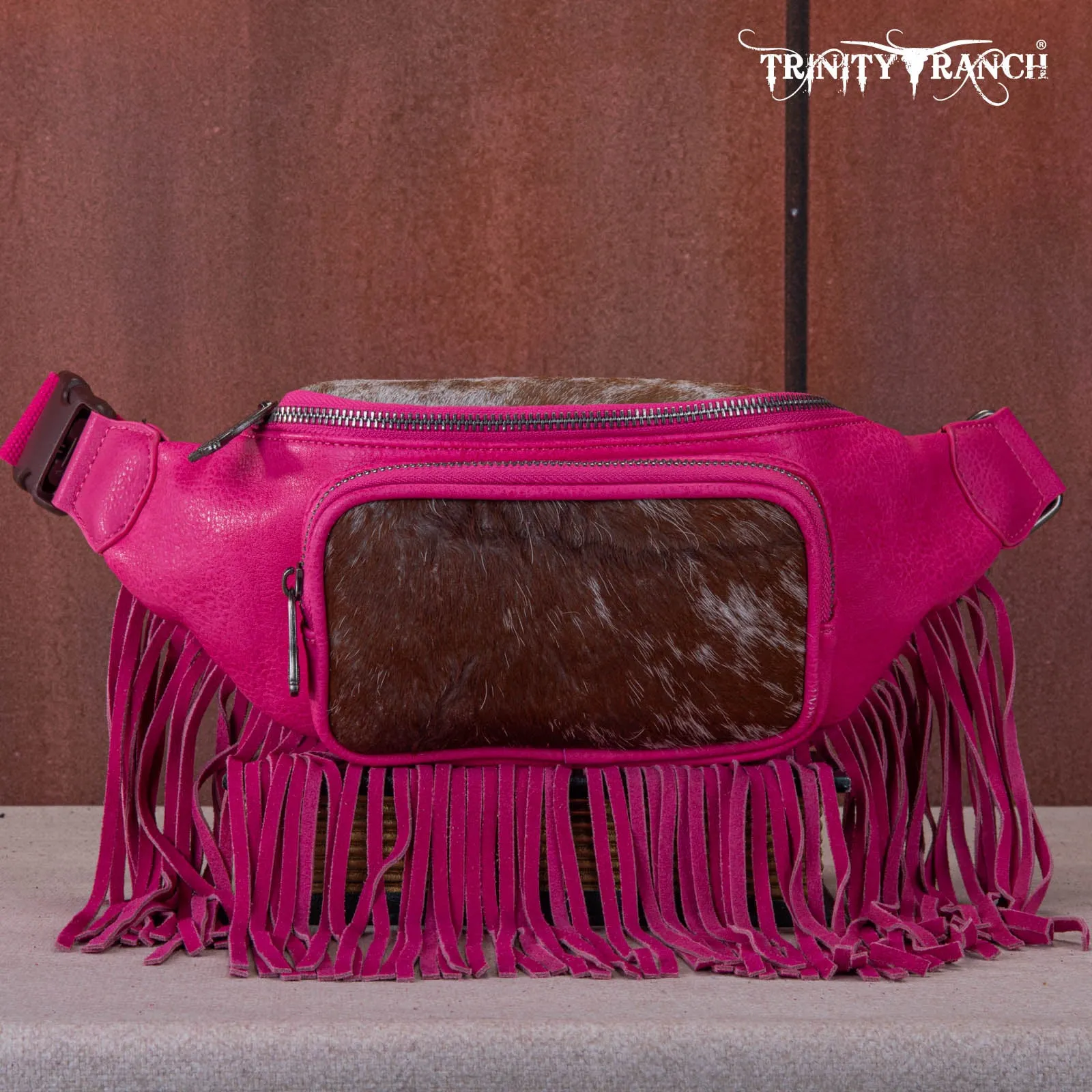 TR165-194A  Trinity Ranch Genuine Hair-On Cowhide Fringe Belt Bag