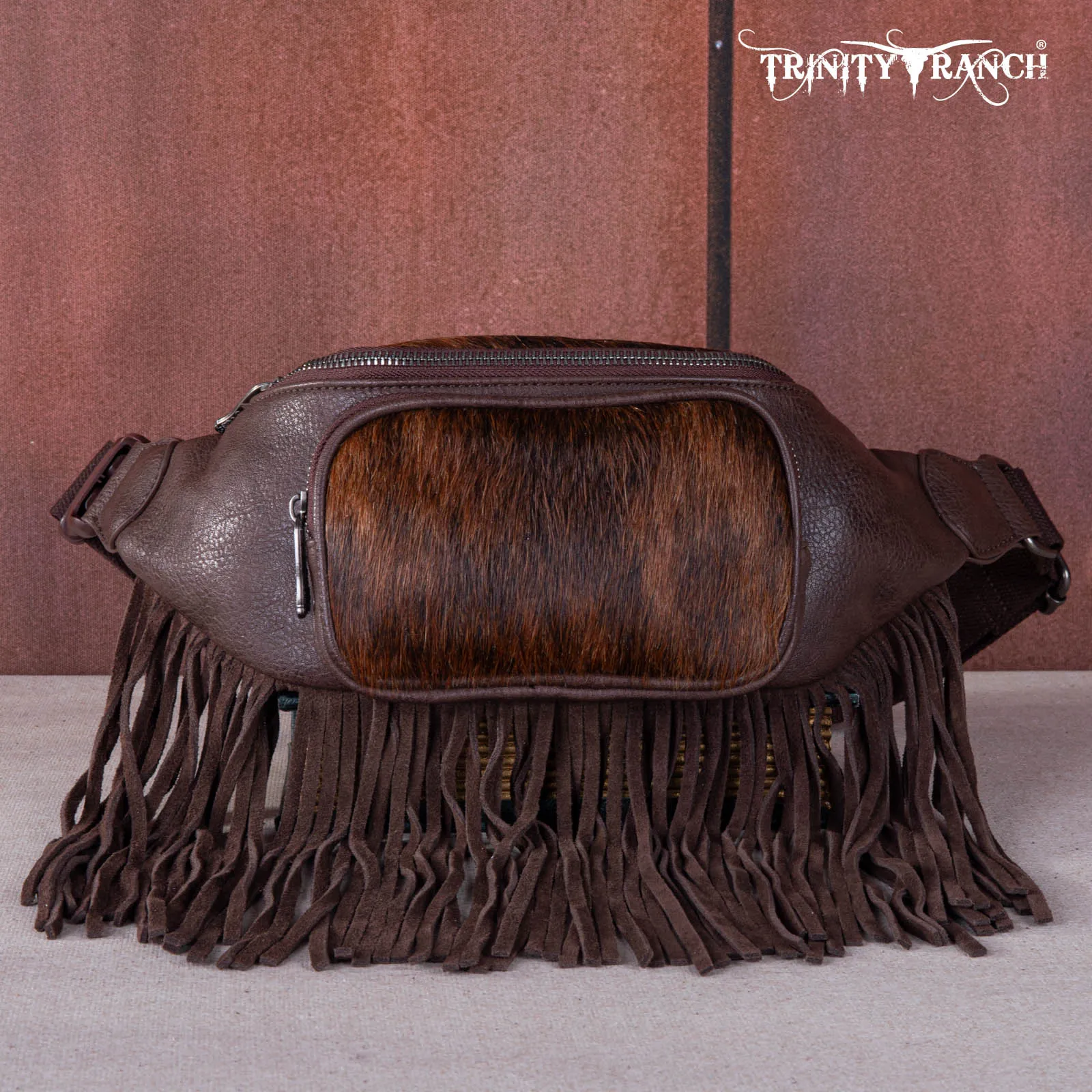 TR165-194A  Trinity Ranch Genuine Hair-On Cowhide Fringe Belt Bag