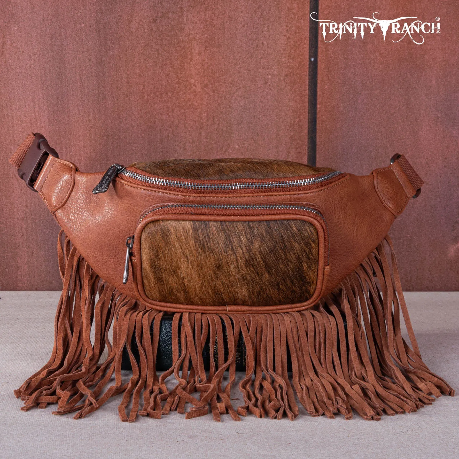 TR165-194A  Trinity Ranch Genuine Hair-On Cowhide Fringe Belt Bag