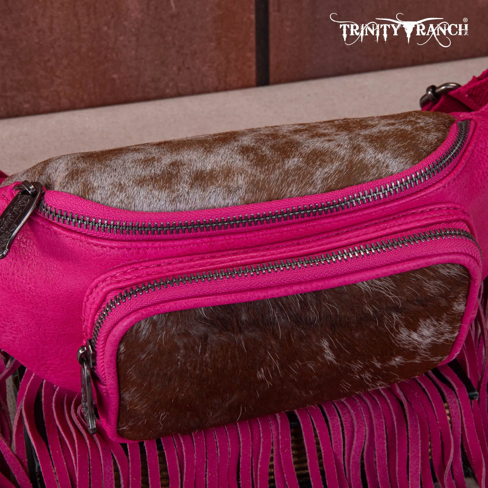 TR165-194A  Trinity Ranch Genuine Hair-On Cowhide Fringe Belt Bag