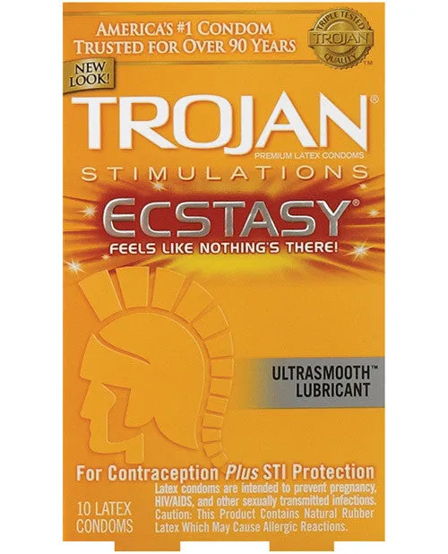 Trojan Stimulations Ecstasy Ribbed Condoms - Box Of 10