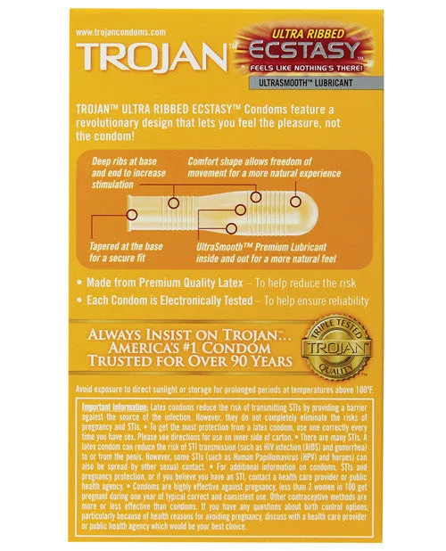 Trojan Stimulations Ecstasy Ribbed Condoms - Box Of 10