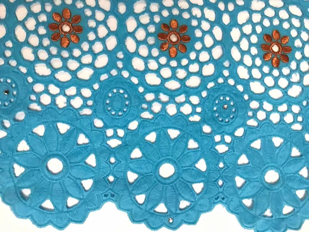 Turquoise Blue Lace with Orange Flowers