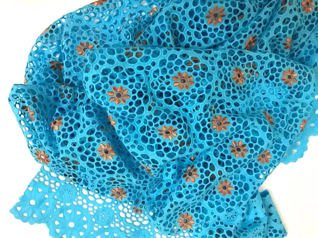 Turquoise Blue Lace with Orange Flowers