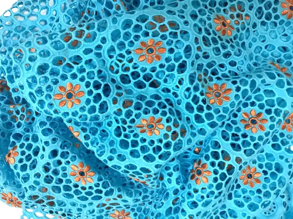 Turquoise Blue Lace with Orange Flowers