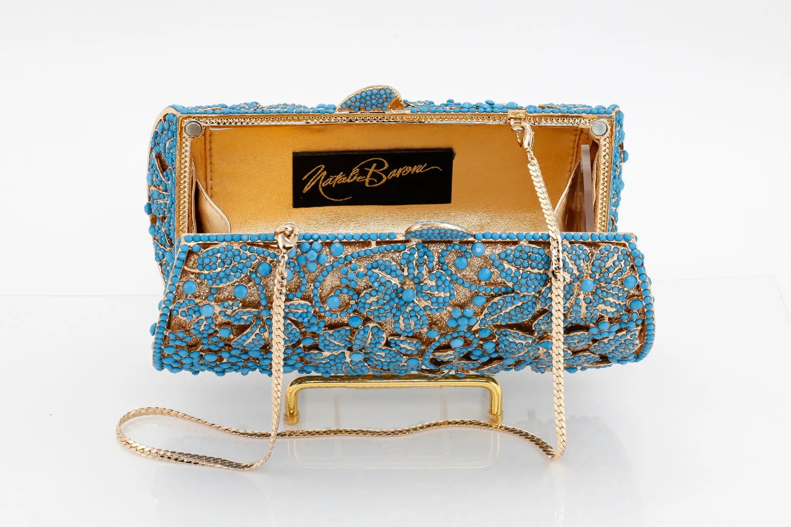 Turquoise Floral Barrel Evening Bag