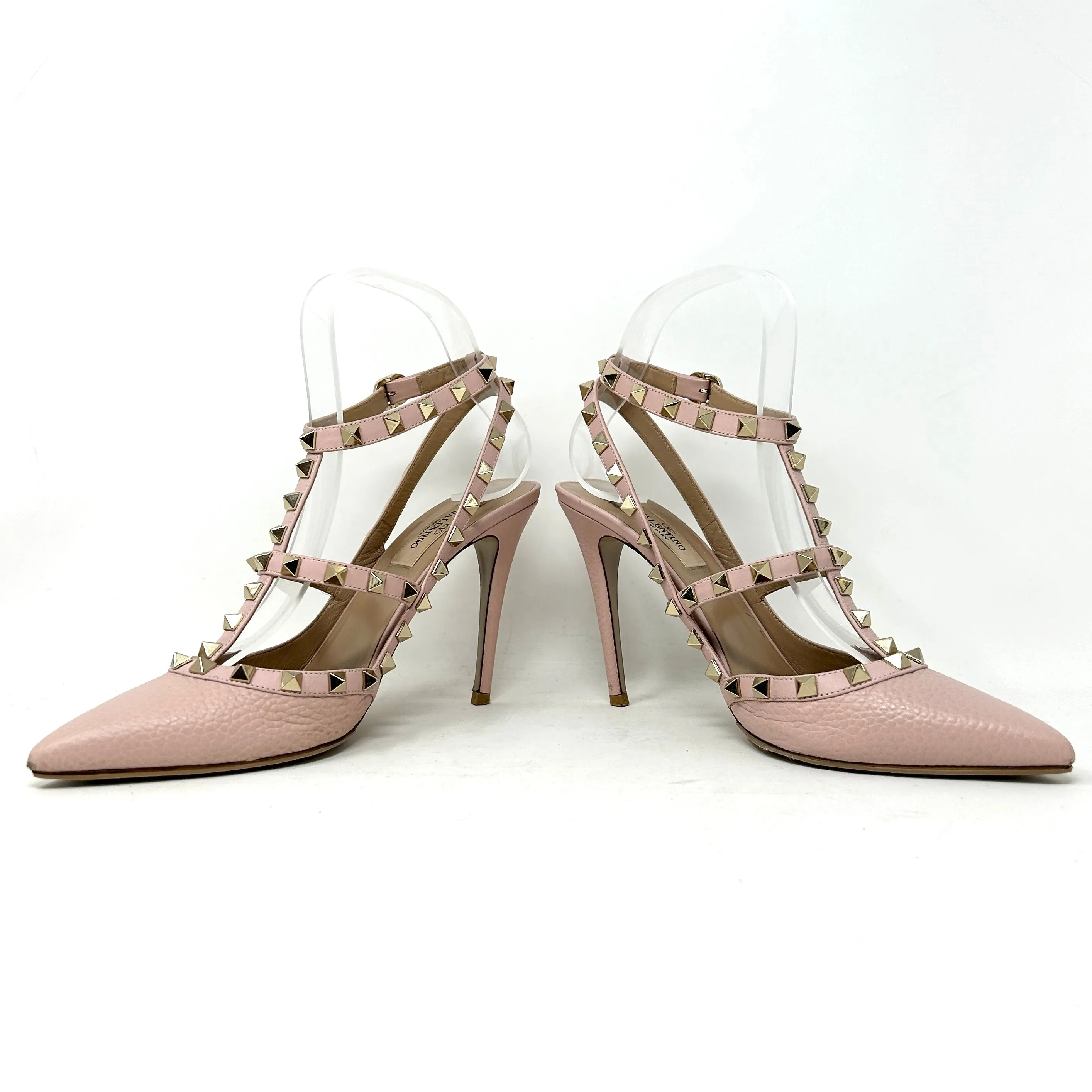 Valentino Garavani Rockstud 100 Pale Pink Leather Studded Pump Heels 38.5 UK 5.5