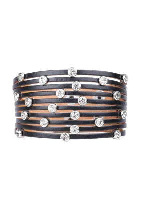 Vegan Leather Crystal Studded Bracelet