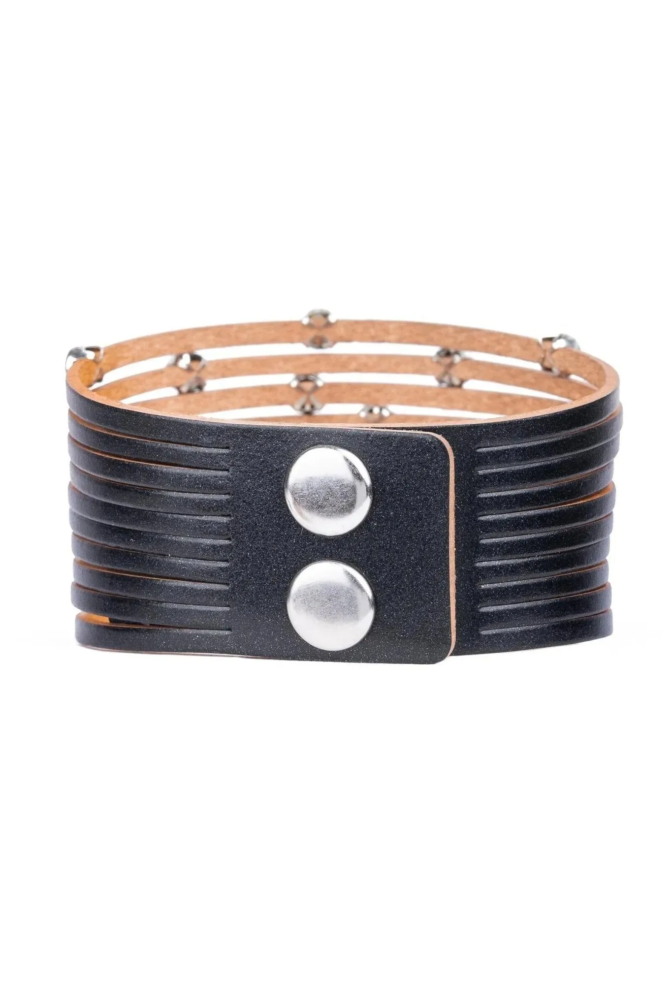 Vegan Leather Crystal Studded Bracelet