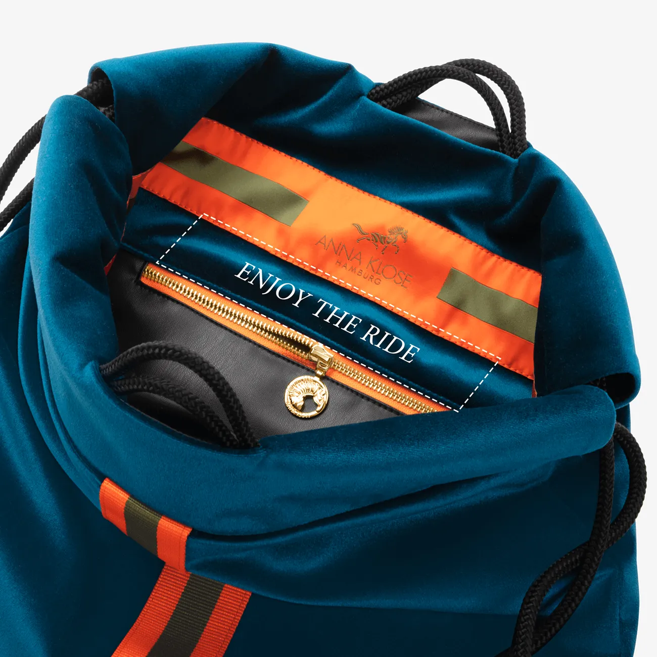 Velvet Fringe Backpack "Hamptons Blue" with golden elements