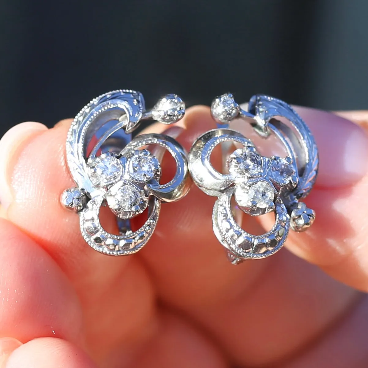 Vintage 9ct White Gold Diamond Set Ear Cuffs Earrings, 4.68g , with Valuation