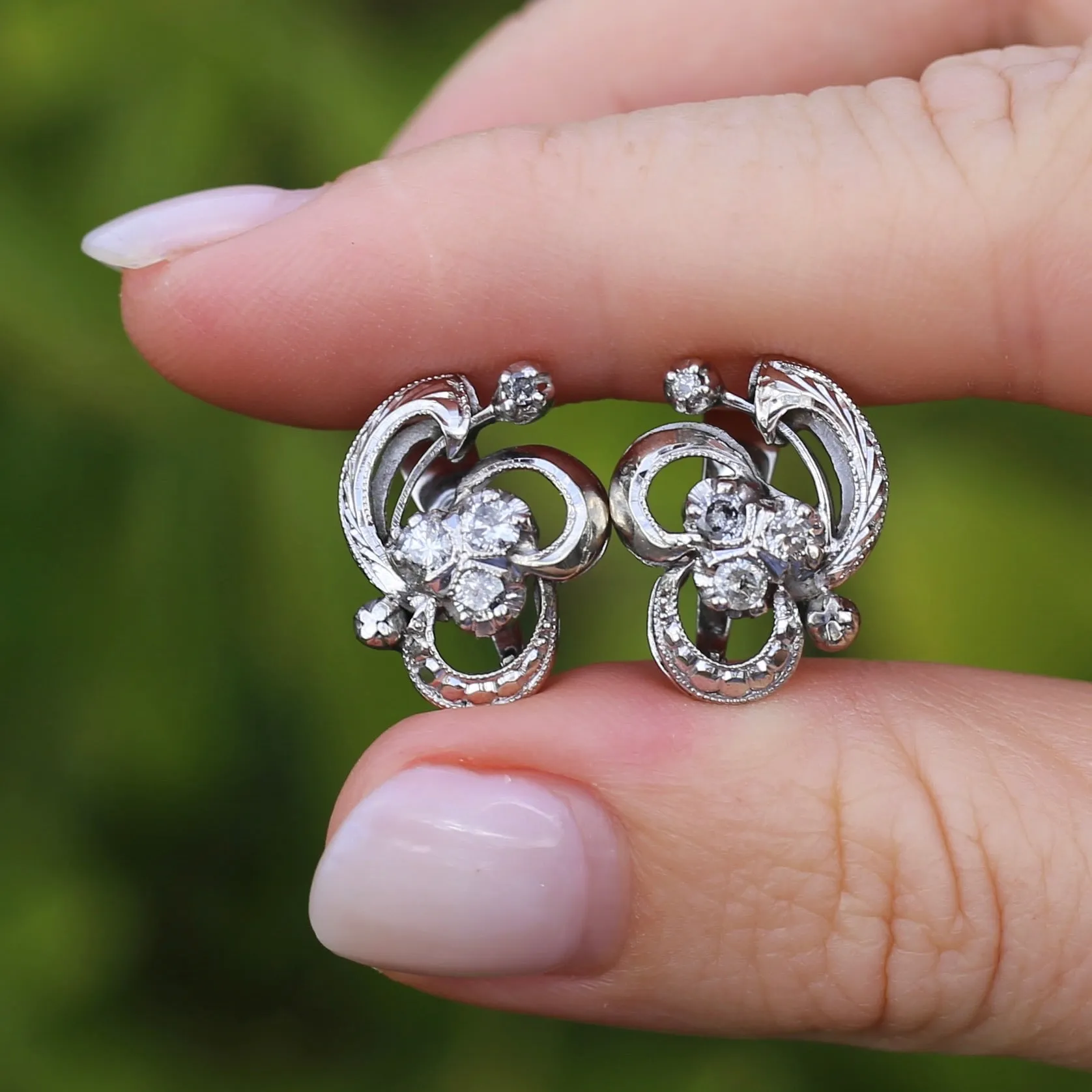 Vintage 9ct White Gold Diamond Set Ear Cuffs Earrings, 4.68g , with Valuation