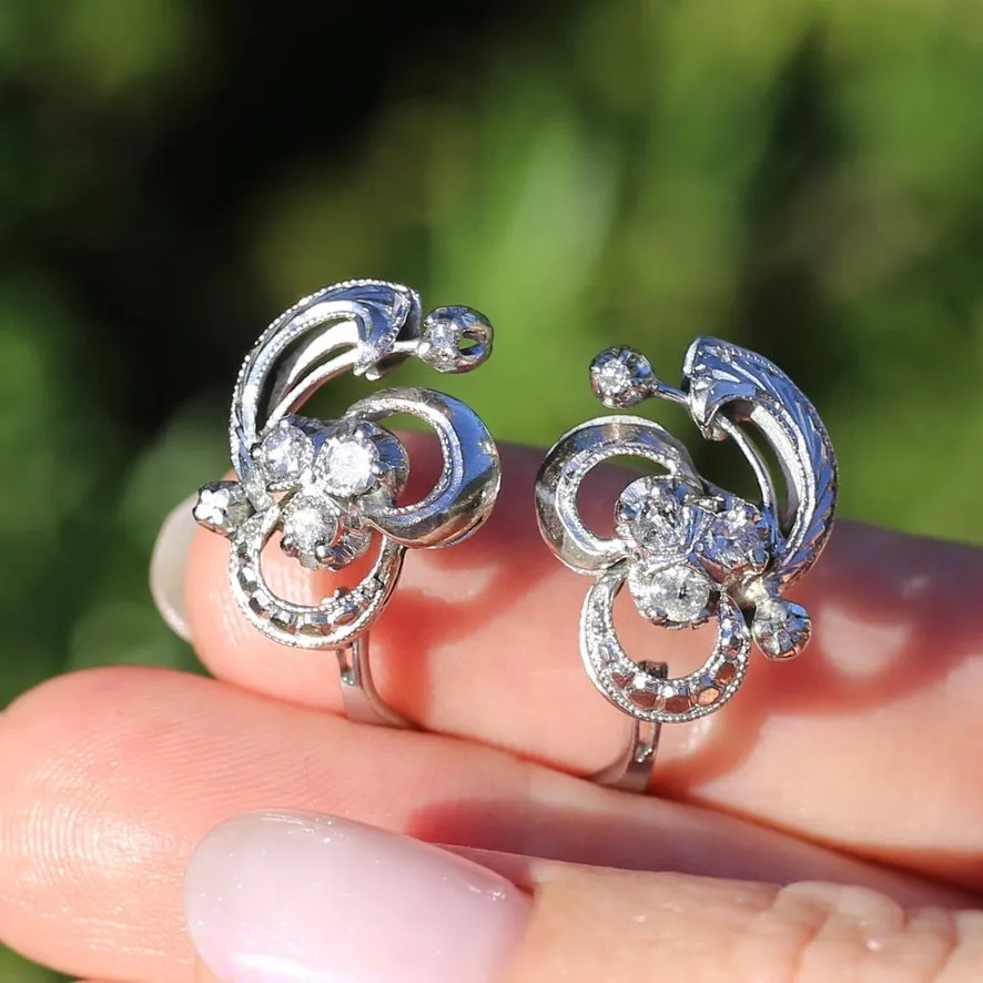 Vintage 9ct White Gold Diamond Set Ear Cuffs Earrings, 4.68g , with Valuation