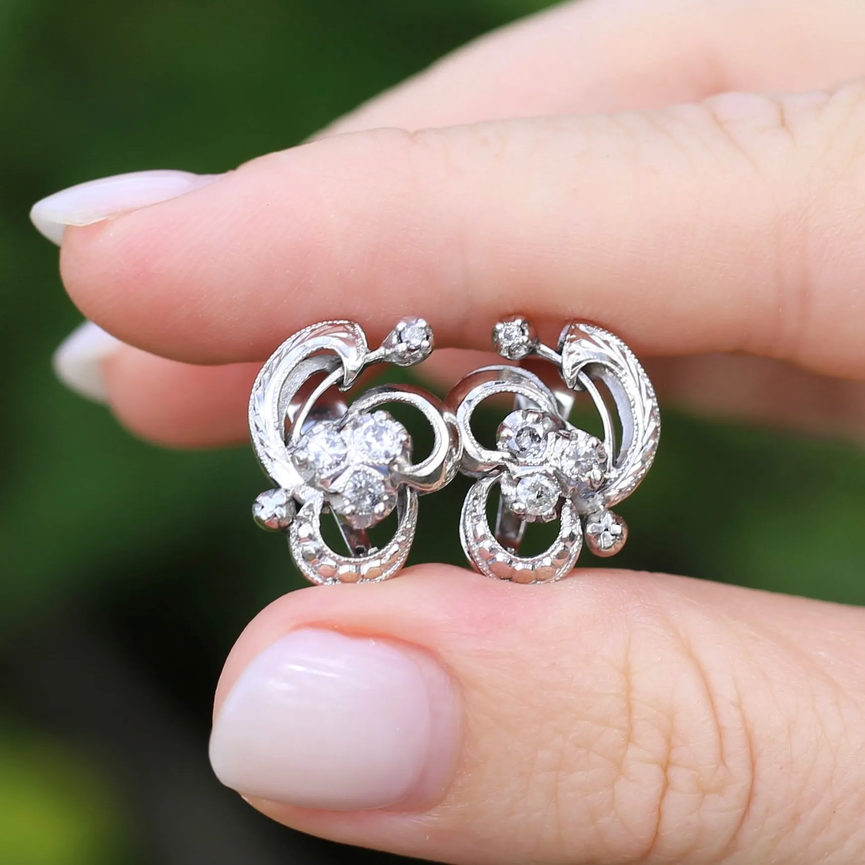 Vintage 9ct White Gold Diamond Set Ear Cuffs Earrings, 4.68g , with Valuation