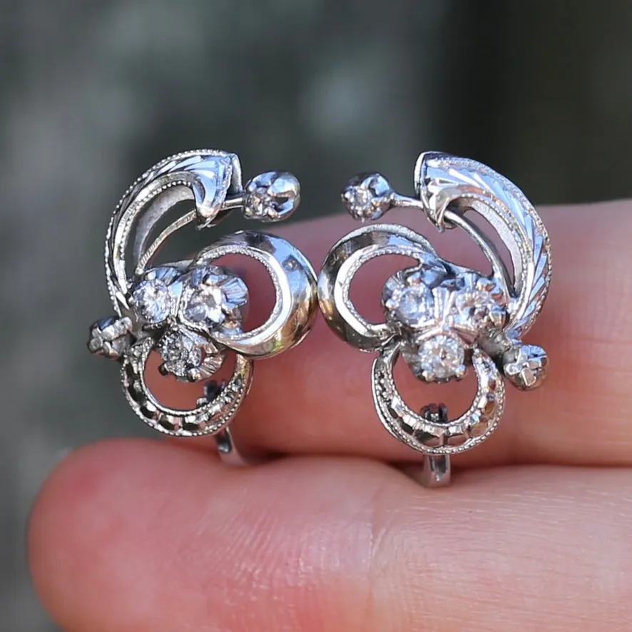 Vintage 9ct White Gold Diamond Set Ear Cuffs Earrings, 4.68g , with Valuation