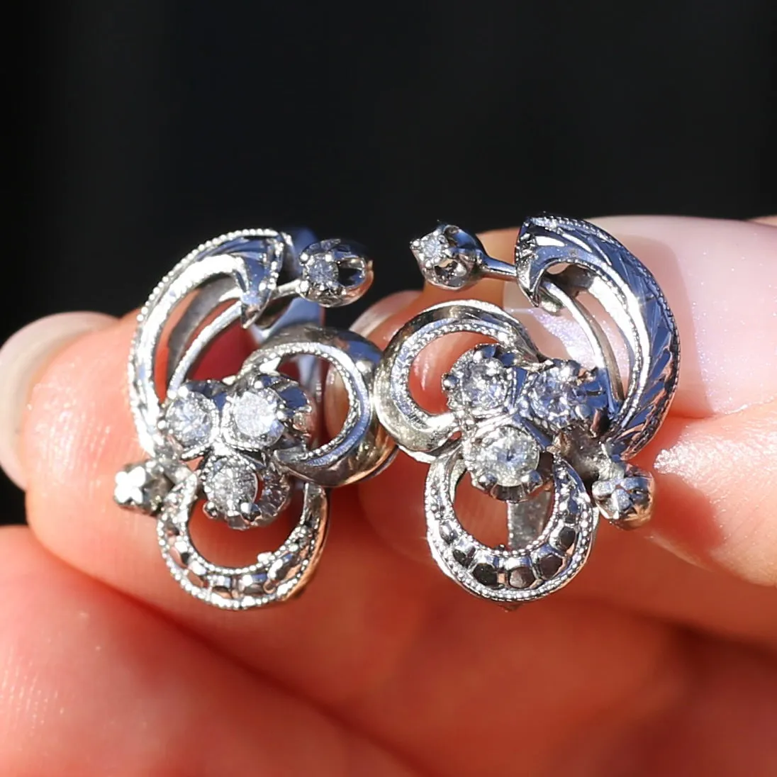 Vintage 9ct White Gold Diamond Set Ear Cuffs Earrings, 4.68g , with Valuation