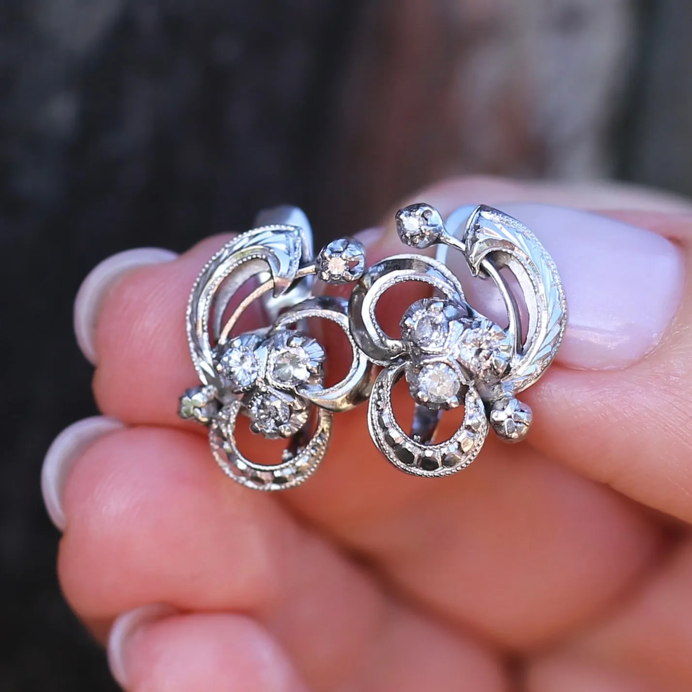 Vintage 9ct White Gold Diamond Set Ear Cuffs Earrings, 4.68g , with Valuation