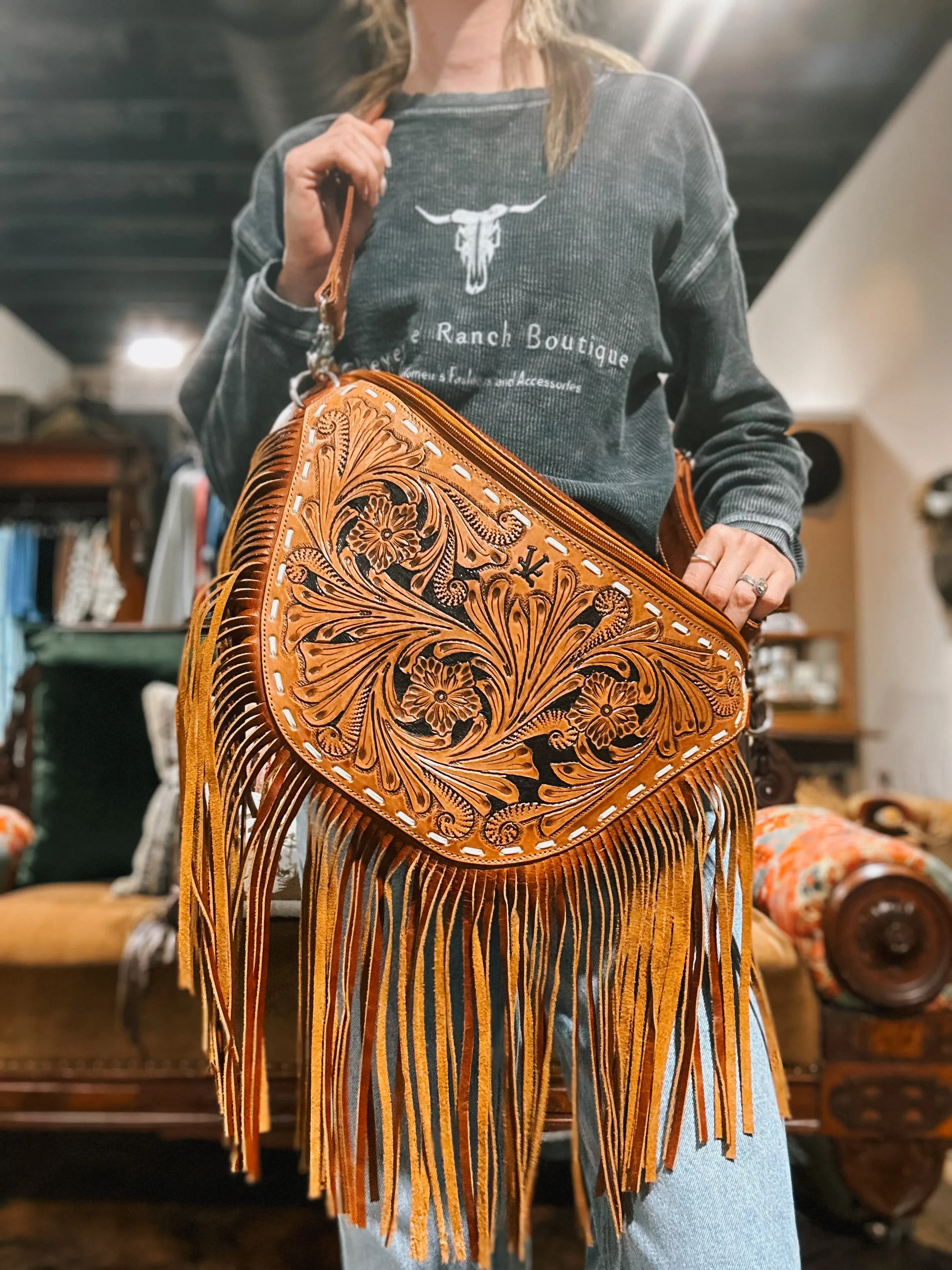 Vintage Cowgirl Cases - Fringed Cowgirl Bum Bag (Brown/Black)