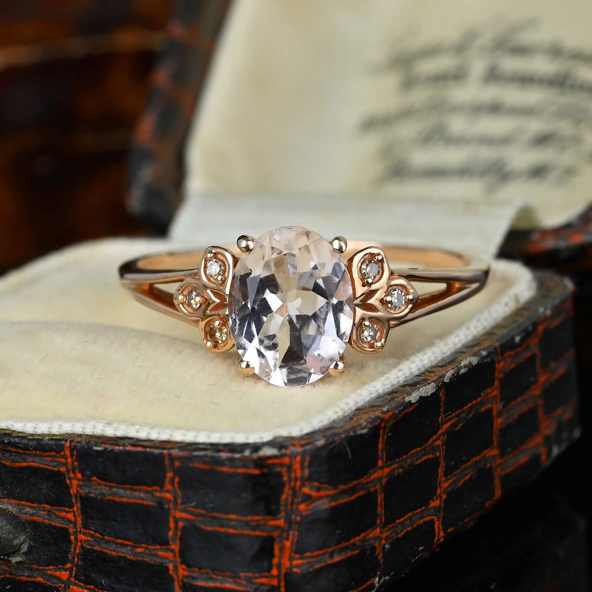 Vintage Diamond Pink Morganite Ring in Rose Gold