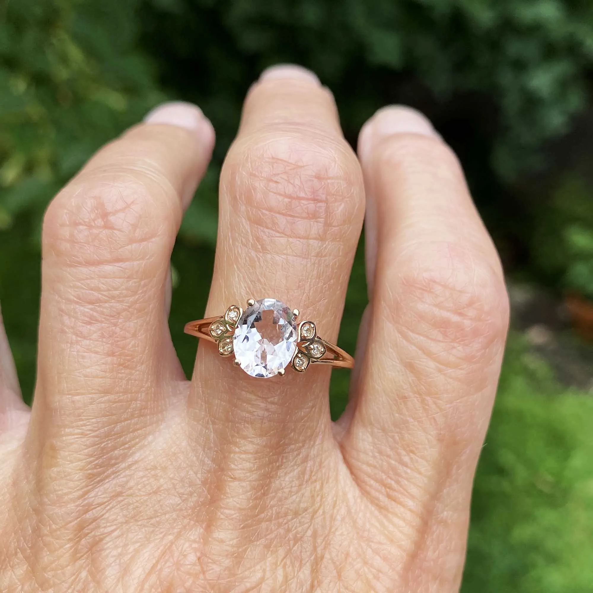 Vintage Diamond Pink Morganite Ring in Rose Gold