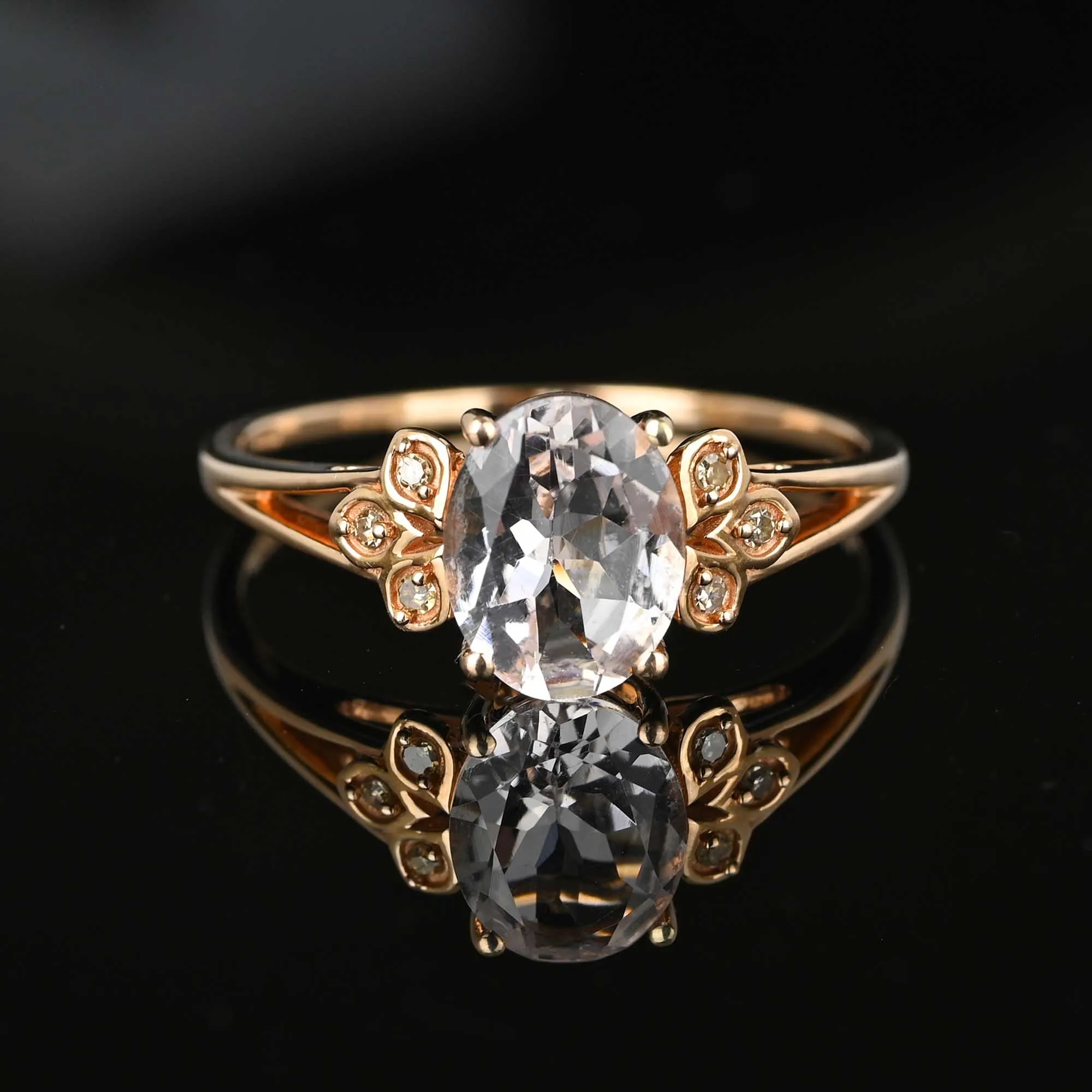 Vintage Diamond Pink Morganite Ring in Rose Gold