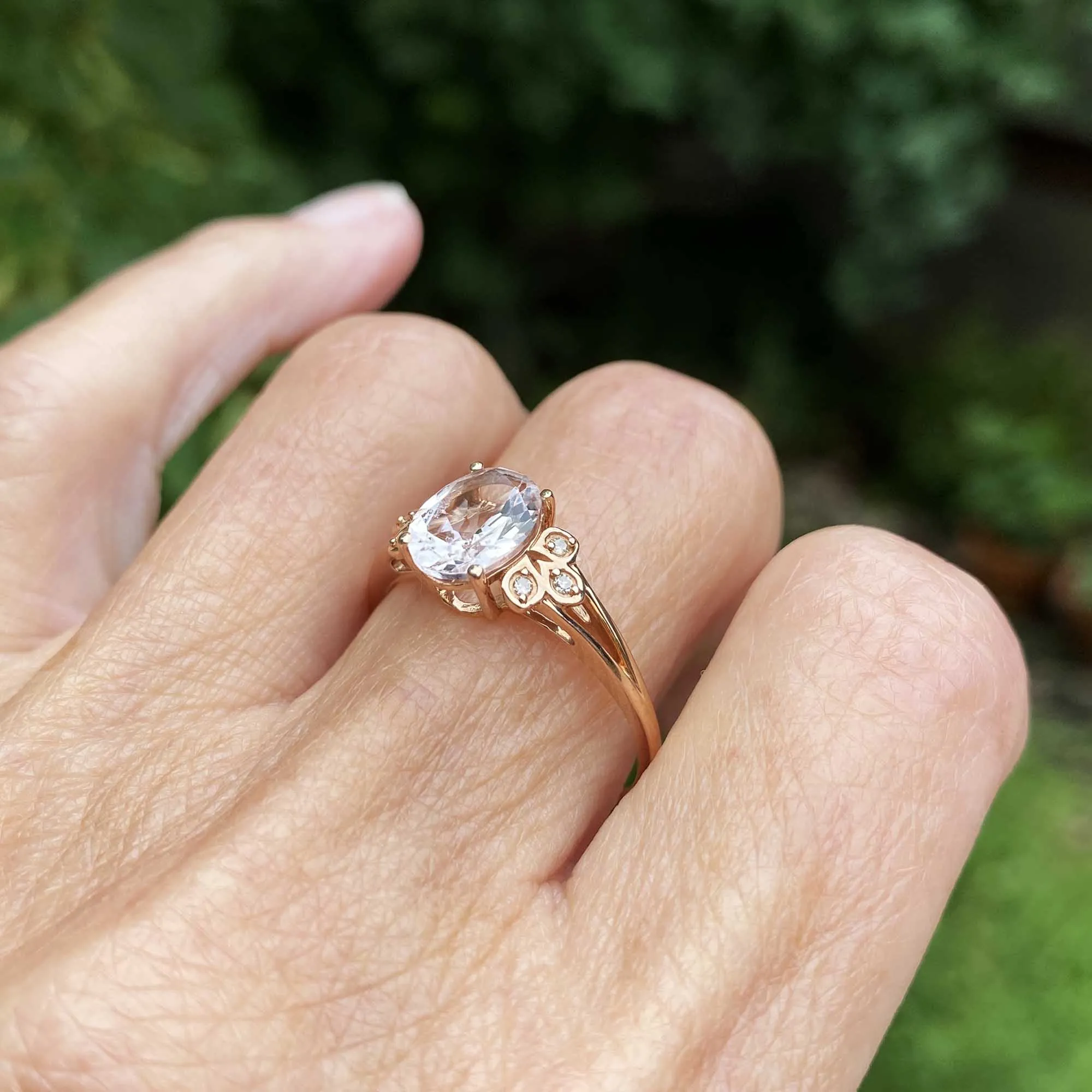 Vintage Diamond Pink Morganite Ring in Rose Gold