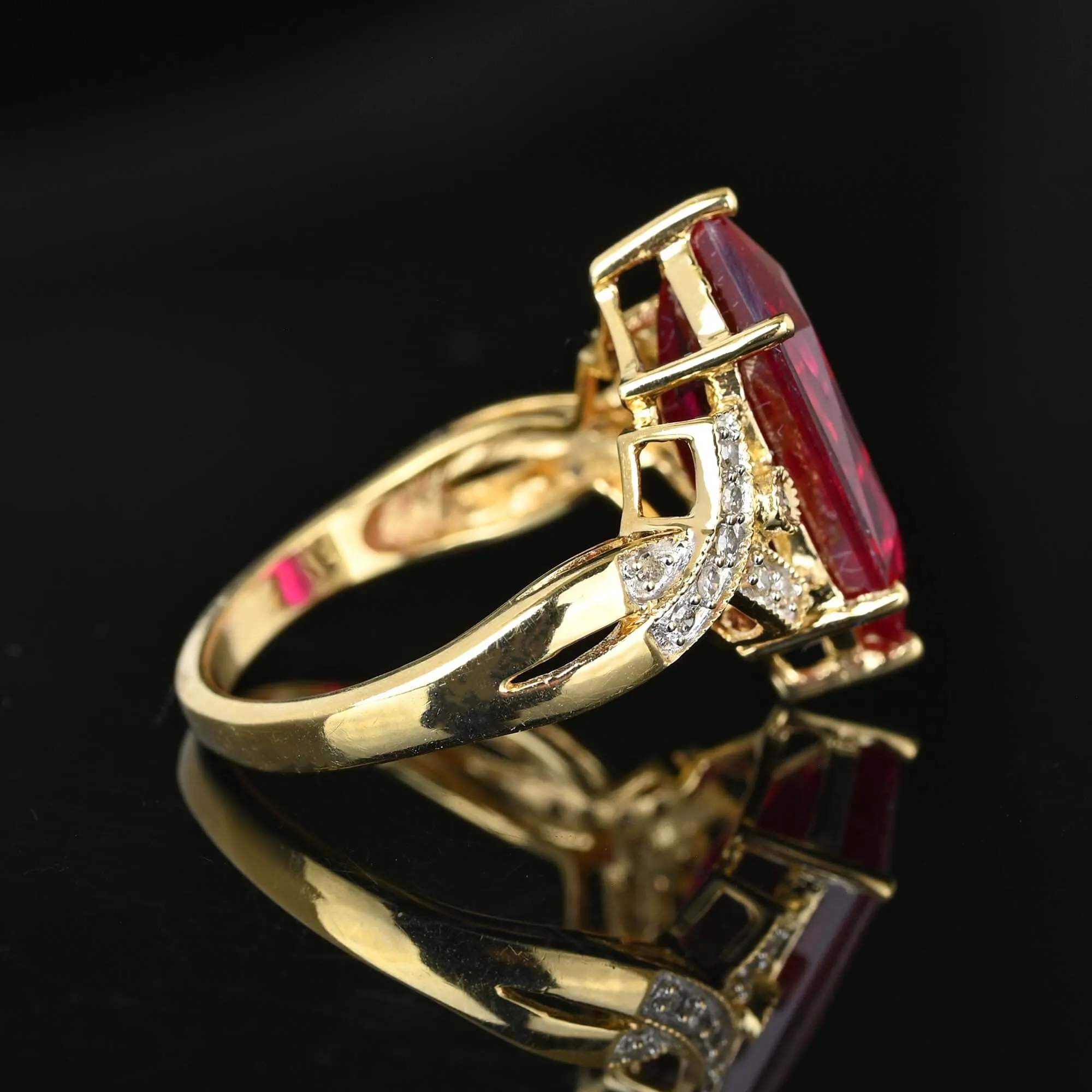 Vintage Fancy Cut Hexagon Ruby and Diamond Accent Ring