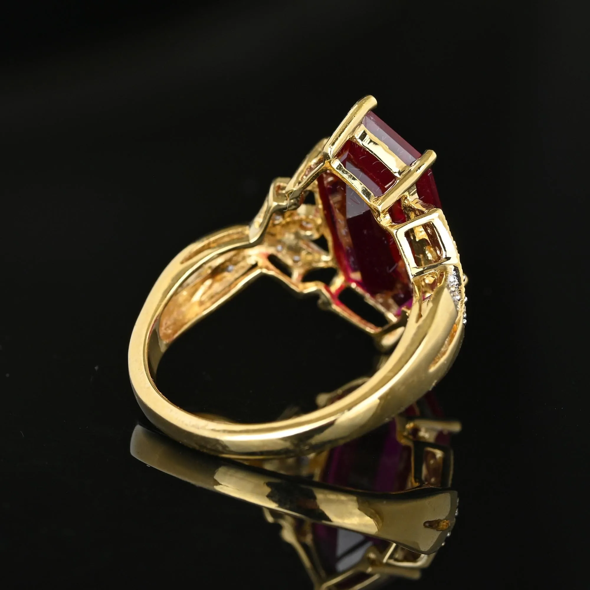 Vintage Fancy Cut Hexagon Ruby and Diamond Accent Ring