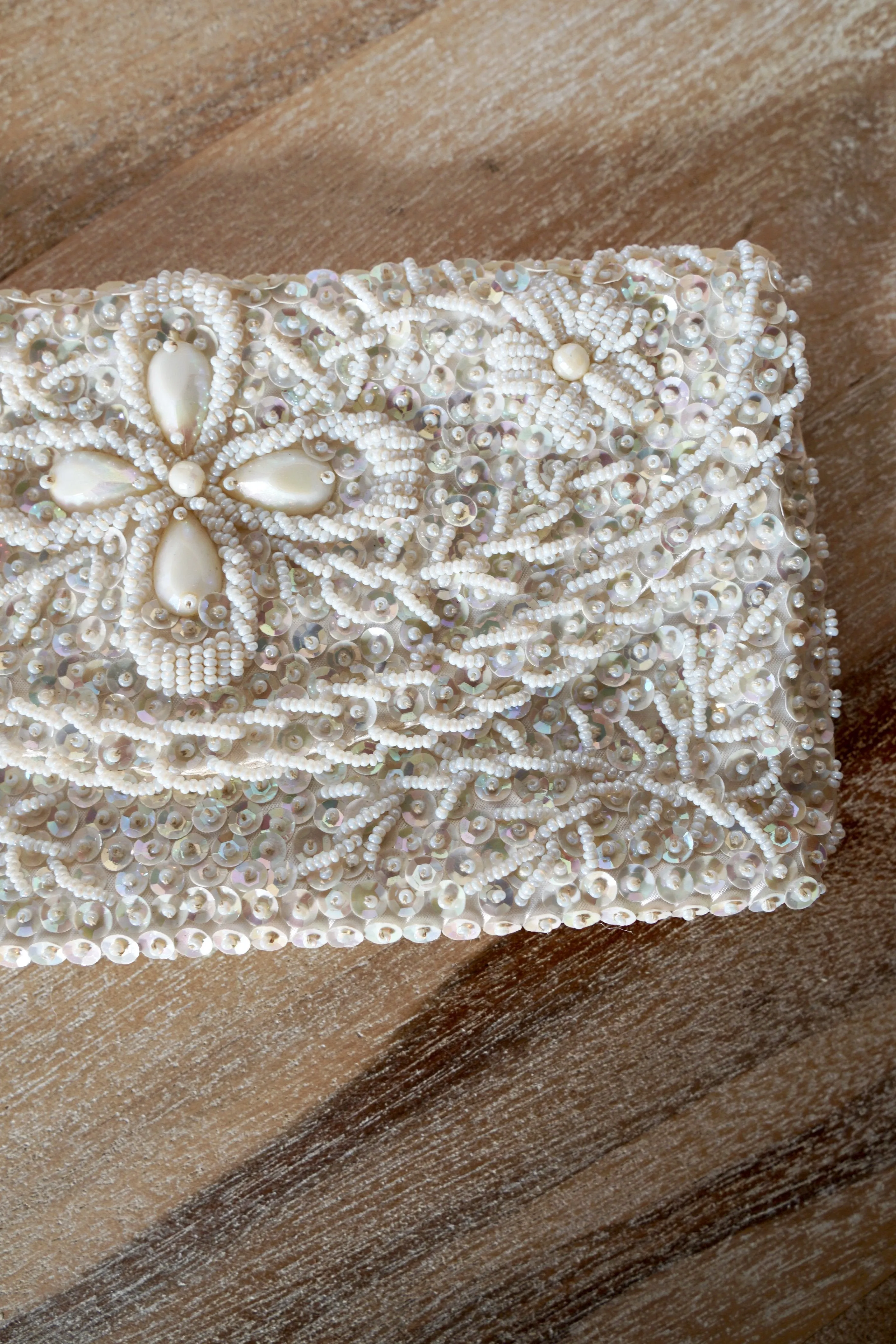 Vintage Ivory Sequin Evening Bag