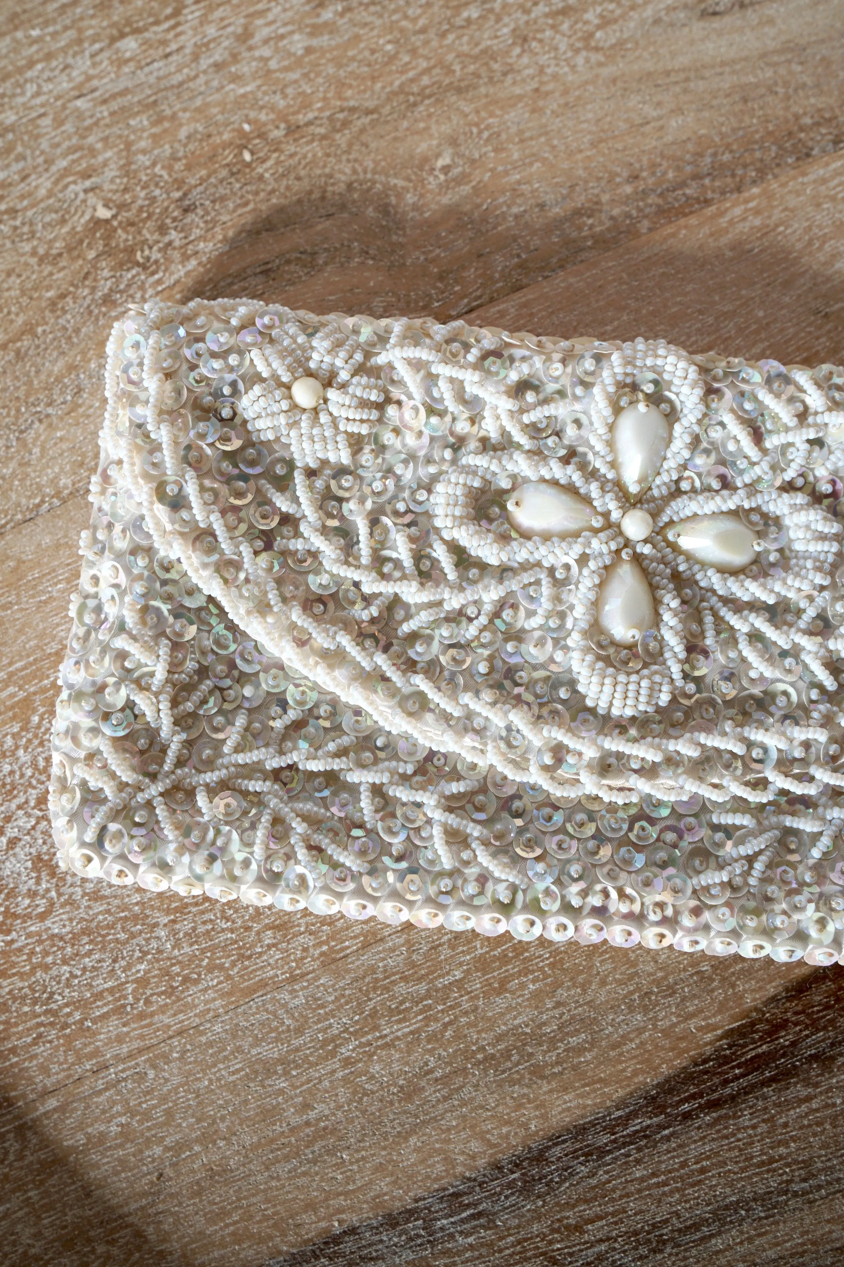 Vintage Ivory Sequin Evening Bag