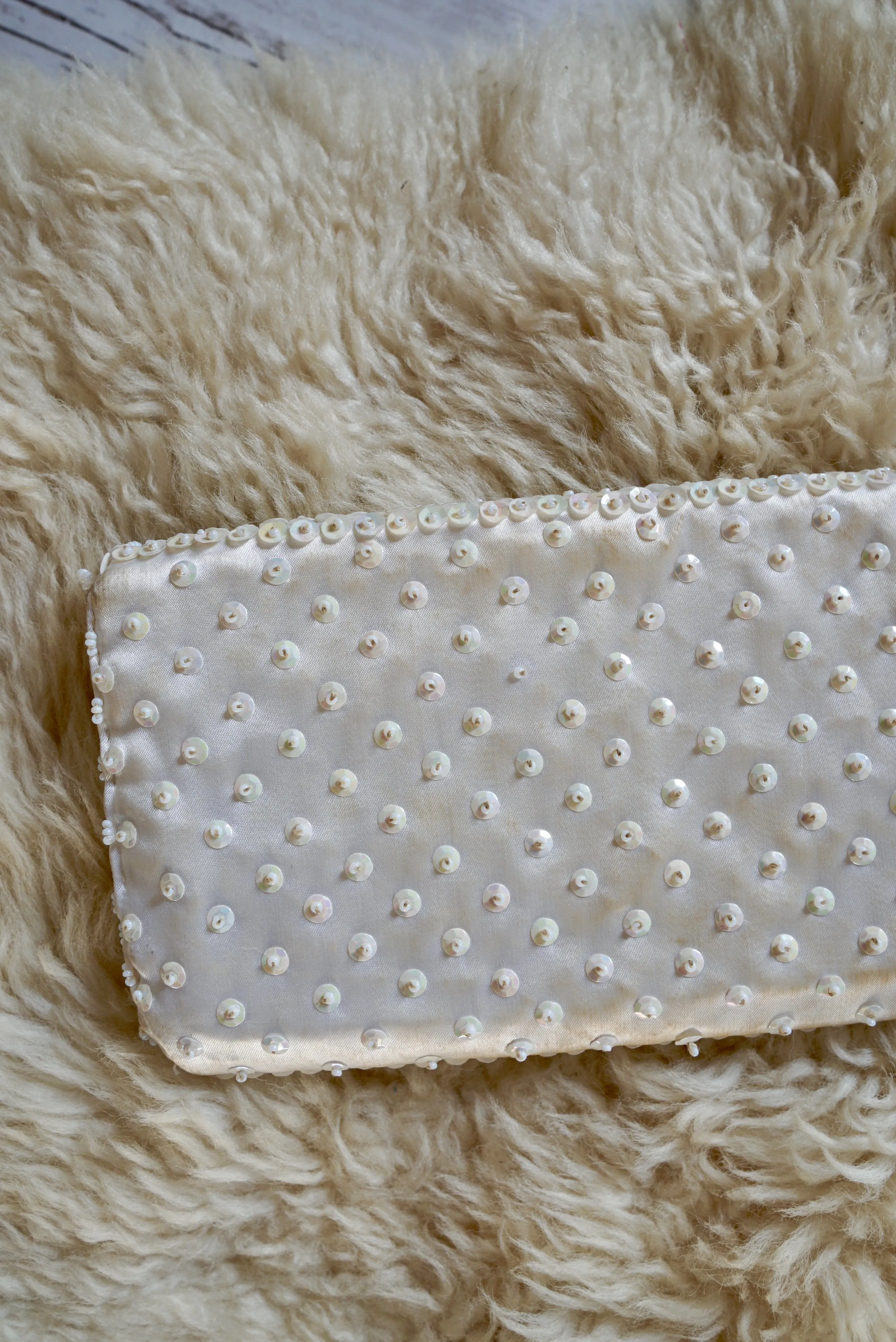 Vintage Ivory Sequin Evening Bag