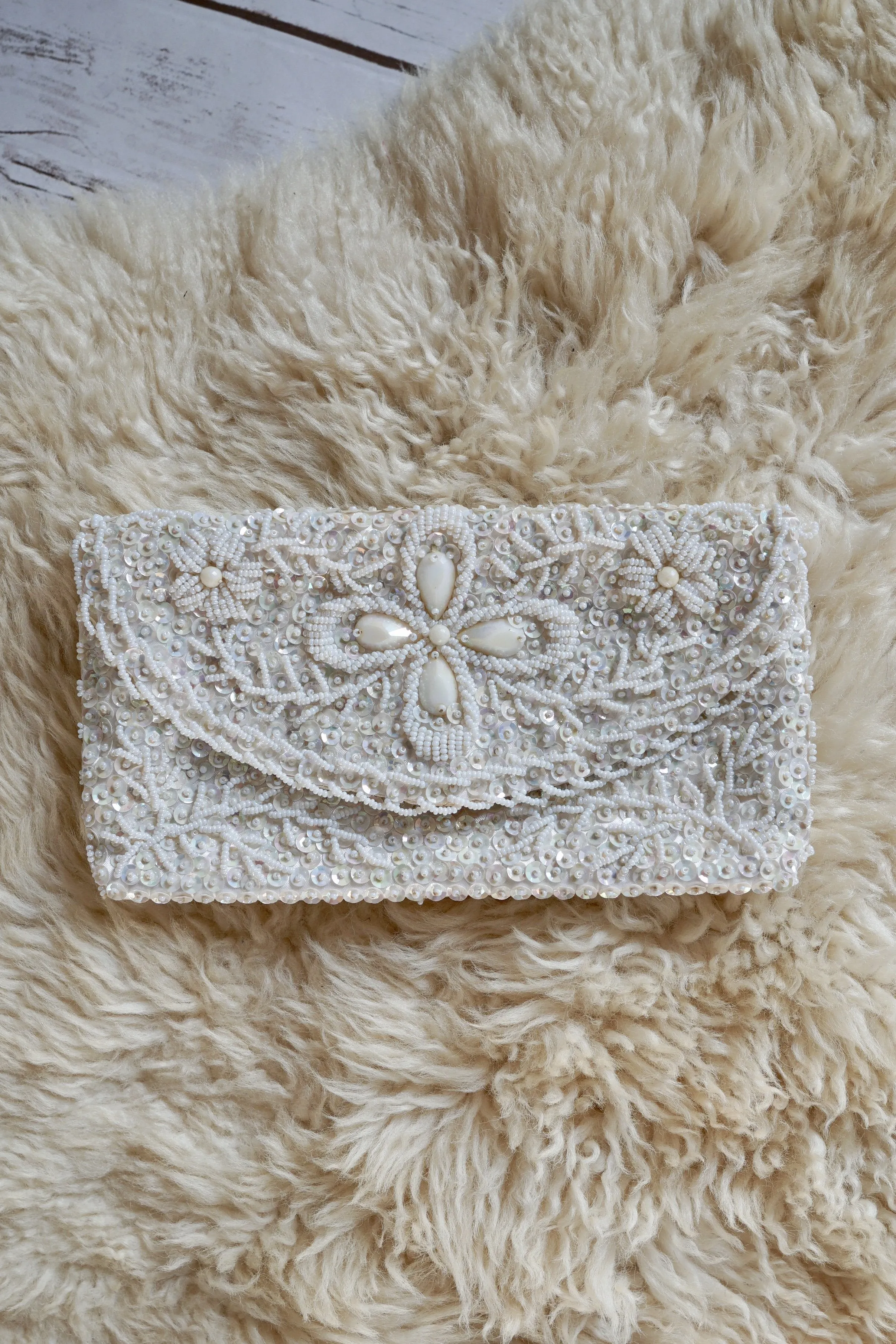 Vintage Ivory Sequin Evening Bag