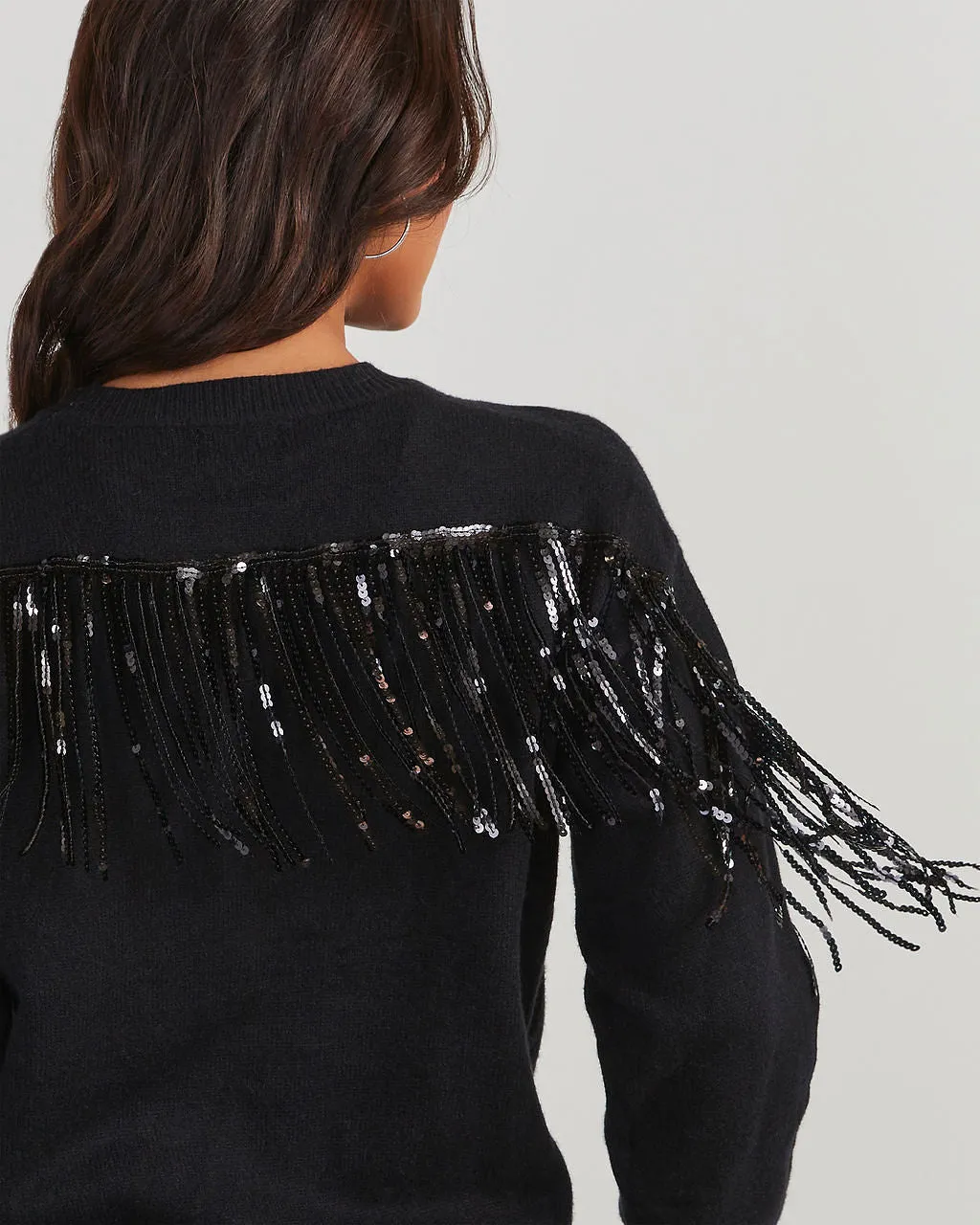 Western Glam Knit Fringe Sequin Pullover Sweater