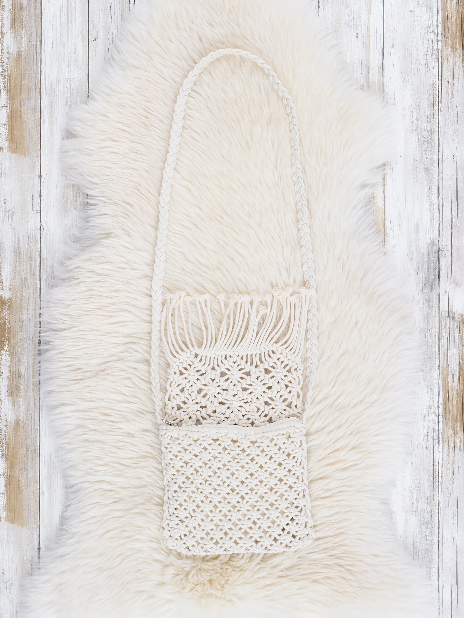 White Fringe Woven Crossbody Purse