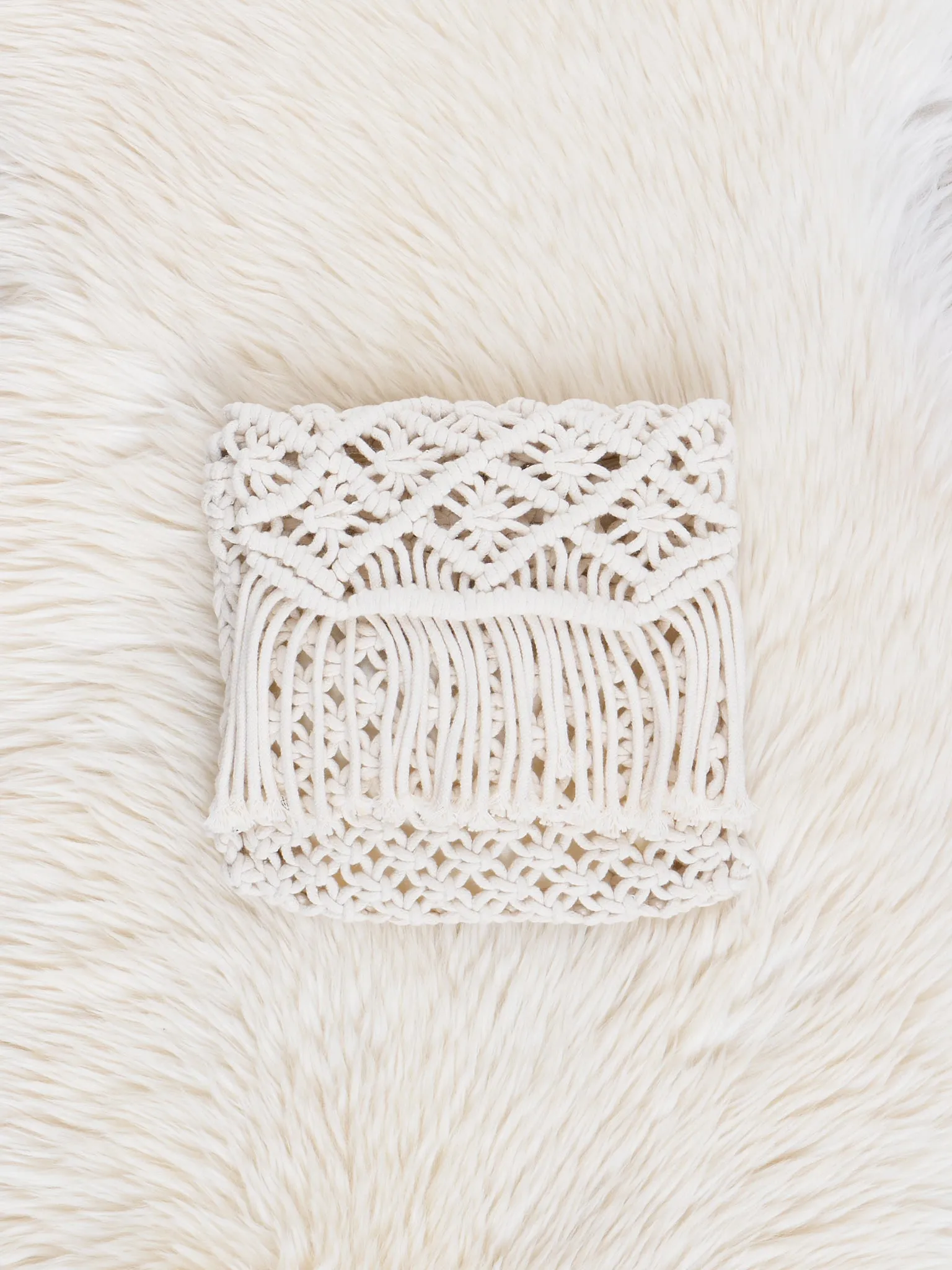 White Fringe Woven Crossbody Purse