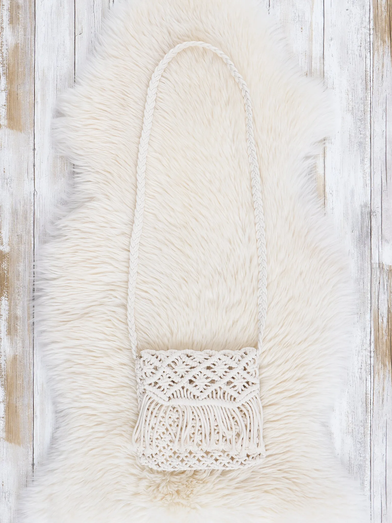 White Fringe Woven Crossbody Purse