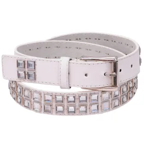 White Leather Rhinestone studded Belt #BT8001WCRY