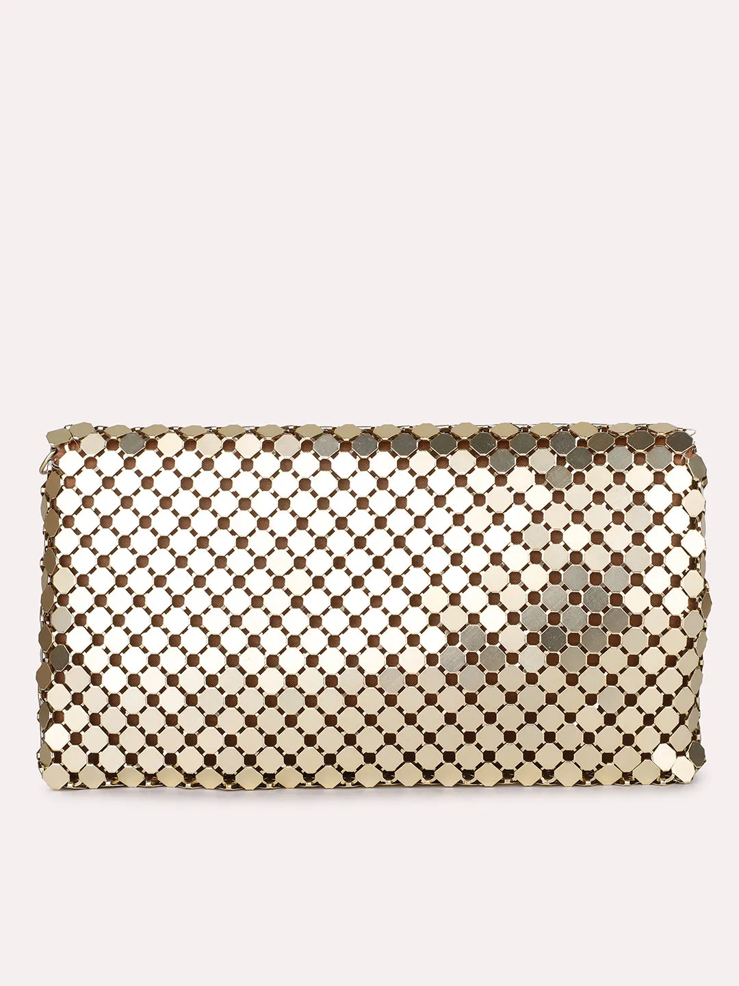 Women Brown Dual Toned Embellished Foldover Clutch