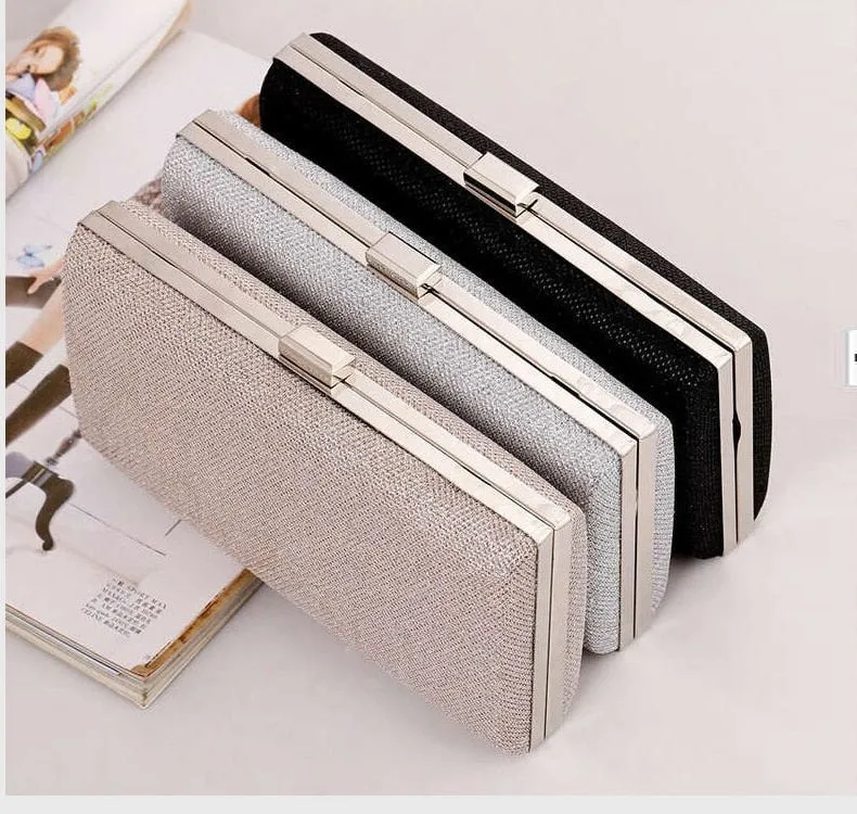 Women Crystal Diamond Sequin Clutch Bag With Chains Black/Gold Silver