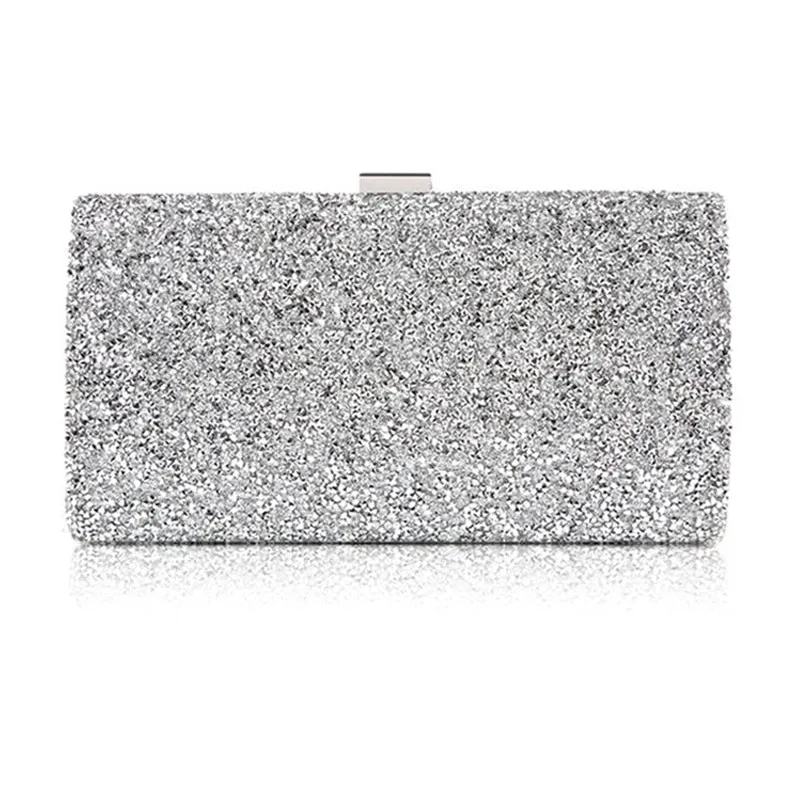 Women Crystal Diamond Sequin Clutch Bag With Chains Black/Gold Silver