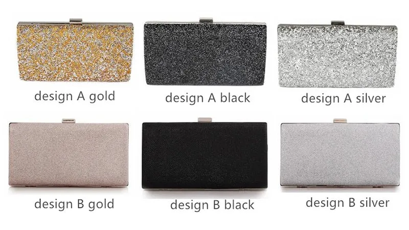 Women Crystal Diamond Sequin Clutch Bag With Chains Black/Gold Silver