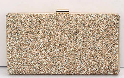 Women Crystal Diamond Sequin Clutch Bag With Chains Black/Gold Silver