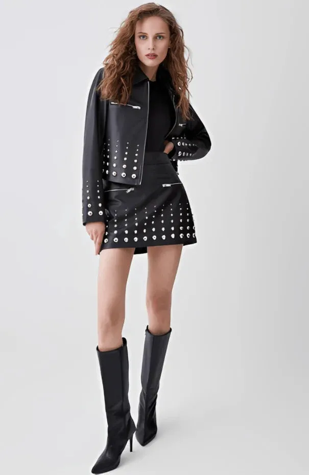 Women's Black Studded Leather Jacket