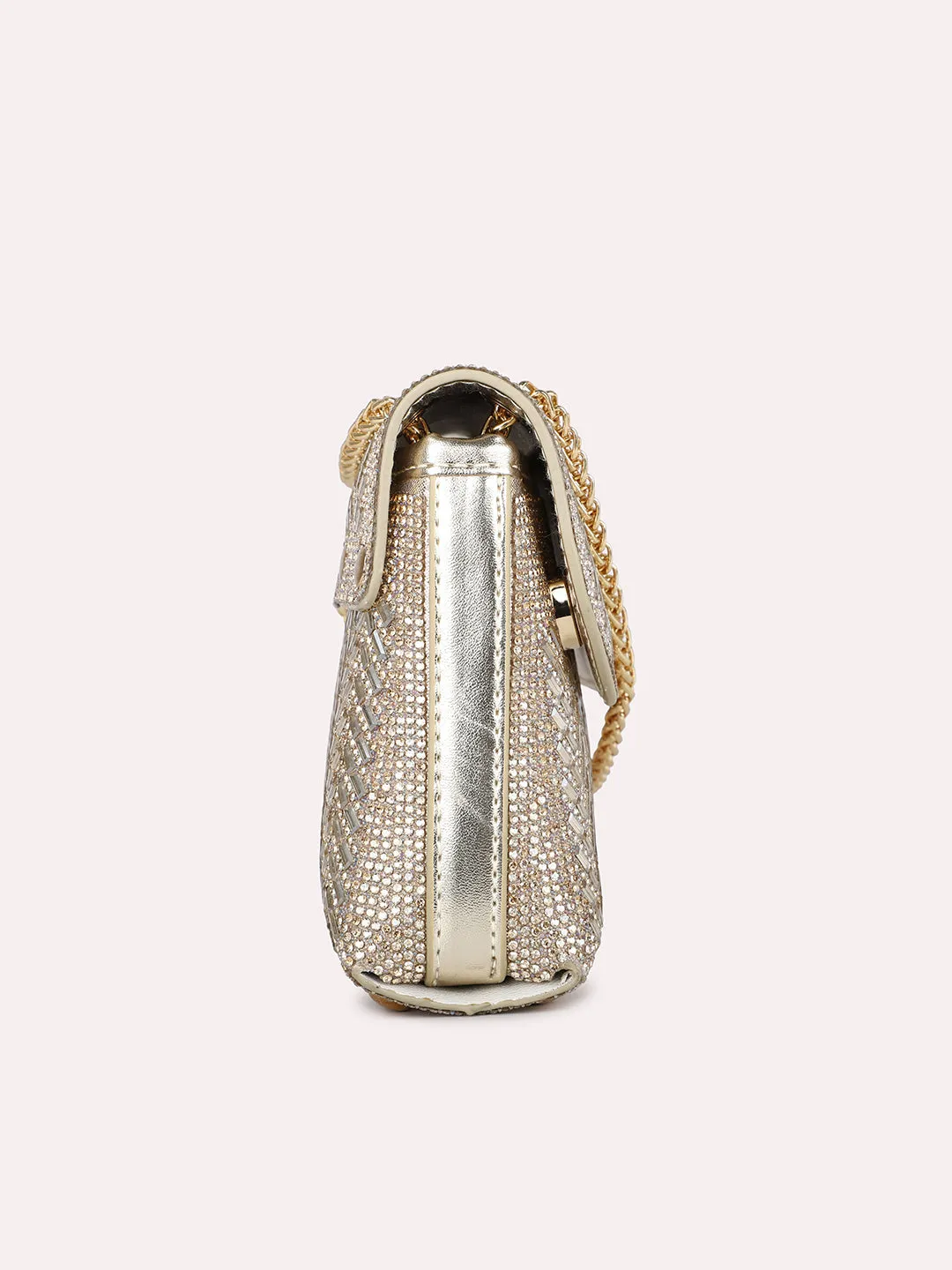 Womens Light Gold Embellished Sling Bag