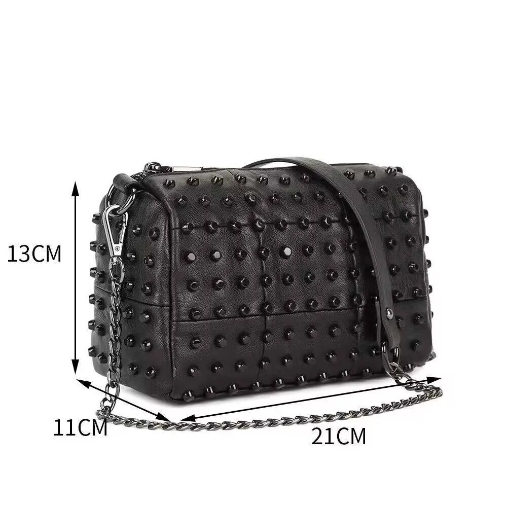 Womens Studded Satchel Shoulder Bag