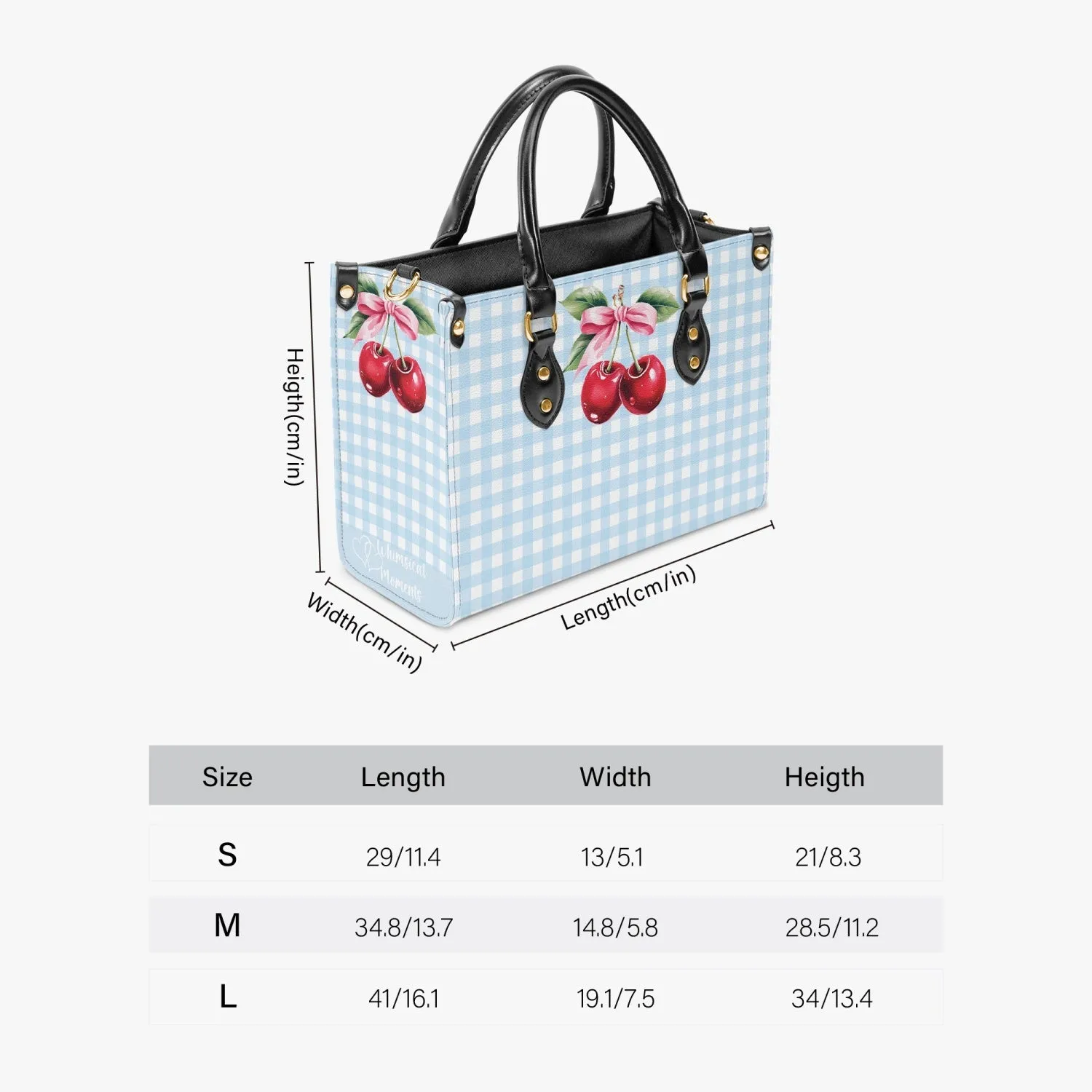 Women's Tote Bag - Rockabilly - Cherries Light Blue Plaid