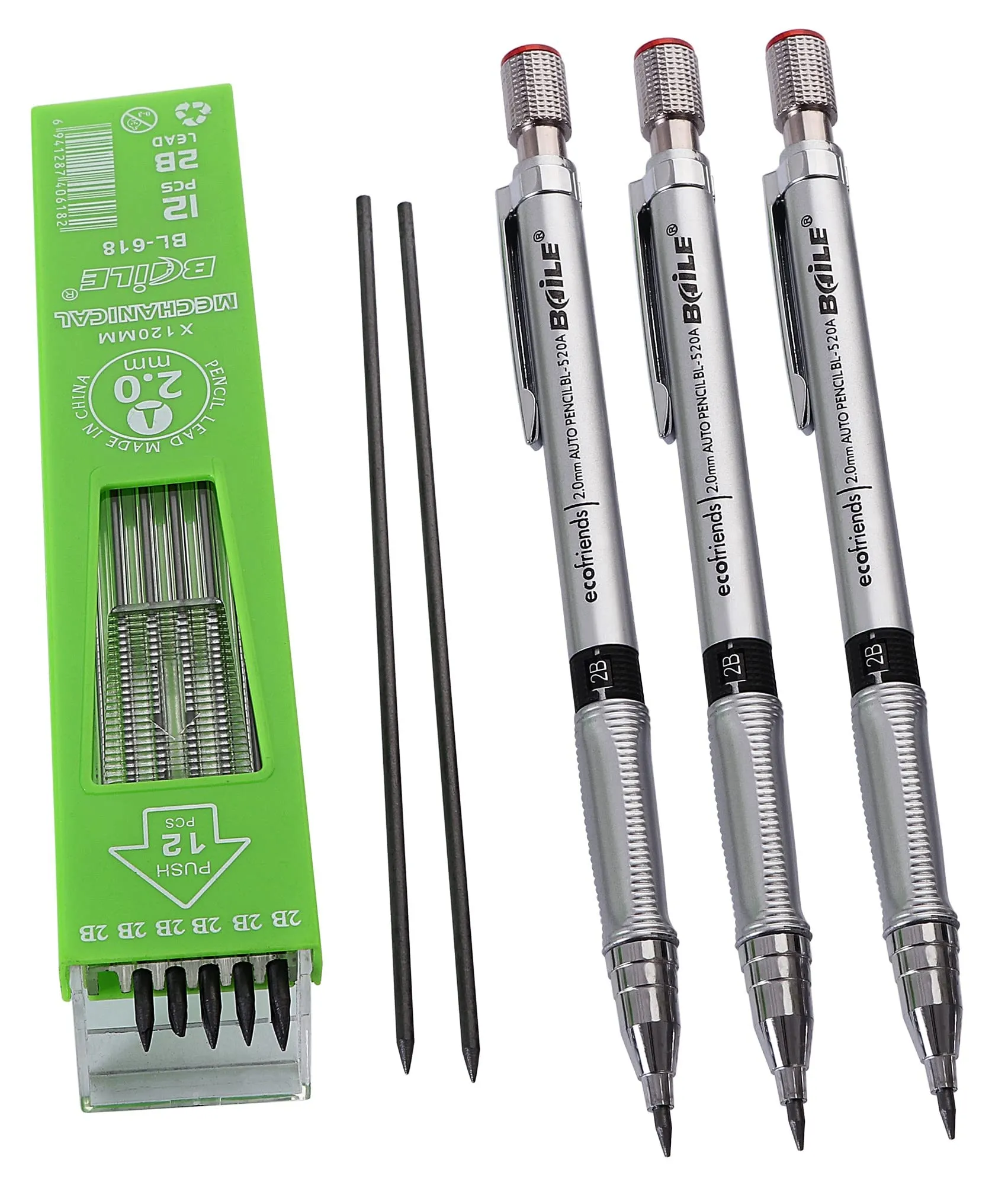 worison Set of 3 Mechanical Lead Pencil and 12 Black Leads